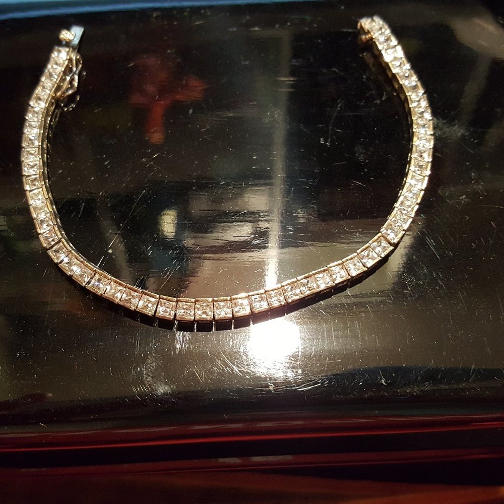 Classic Sterling CZ Tennis Bracelet 7" Square Gems Signed DBJ w/ Box